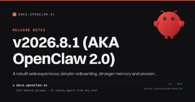 OpenClaw 2.0 官方发布信息卡