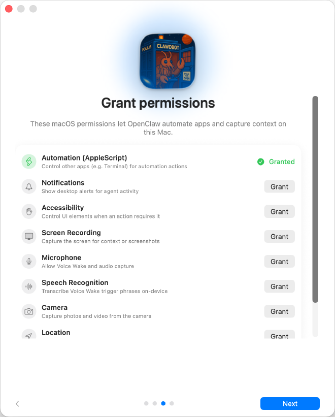 OpenClaw macOS 权限授权页